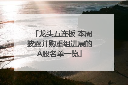 龙头五连板 本周披露并购重组进展的A股名单一览